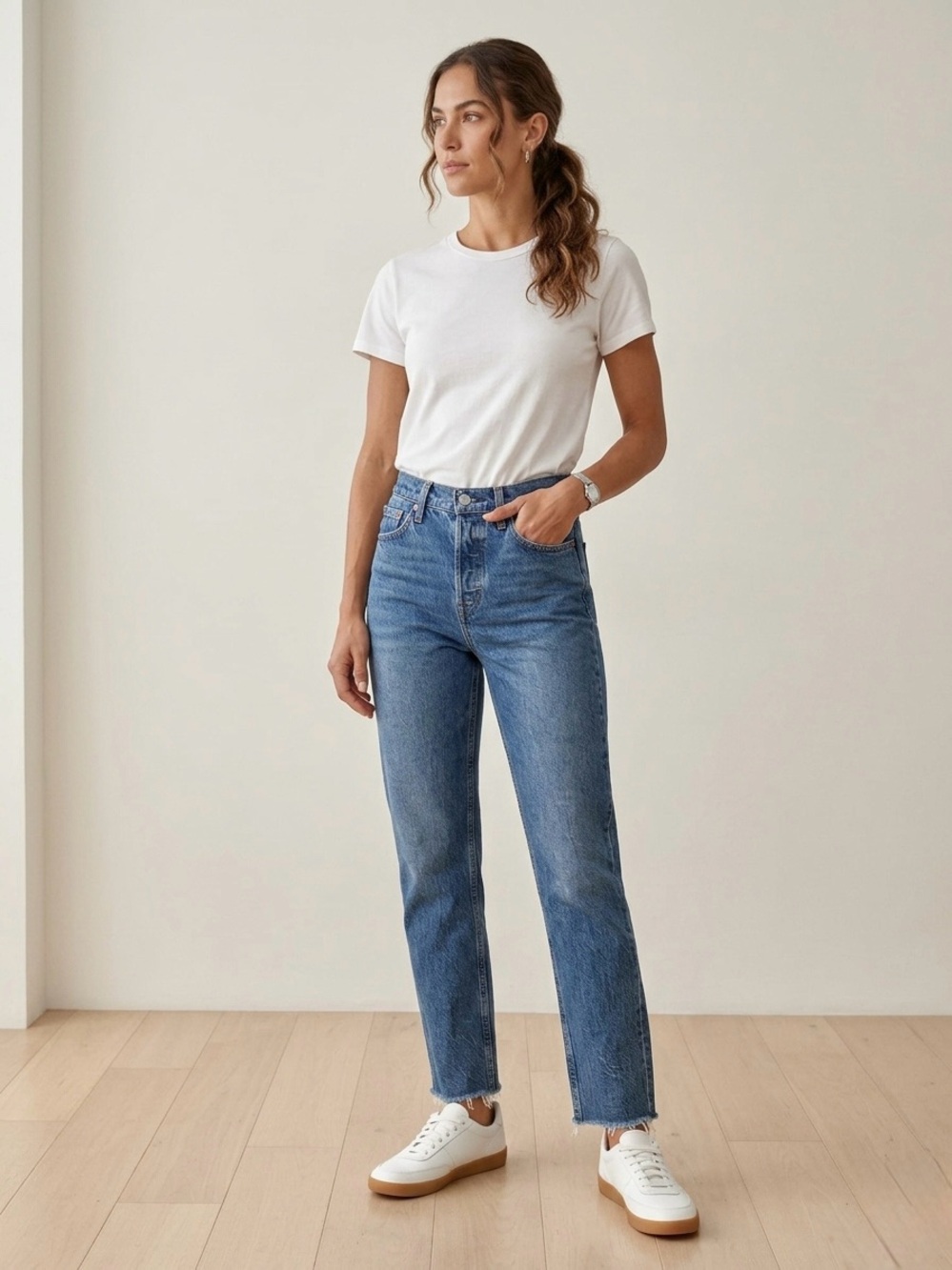 Topshop High Rise Straight Leg Denim Raw Hem Size 26 Y2K Minimalist Fall 90s